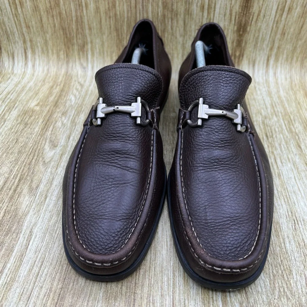 Salvatore Ferragamo Magnifico Bit Loafers Men's Size 12 Brown Pebbled Gancini